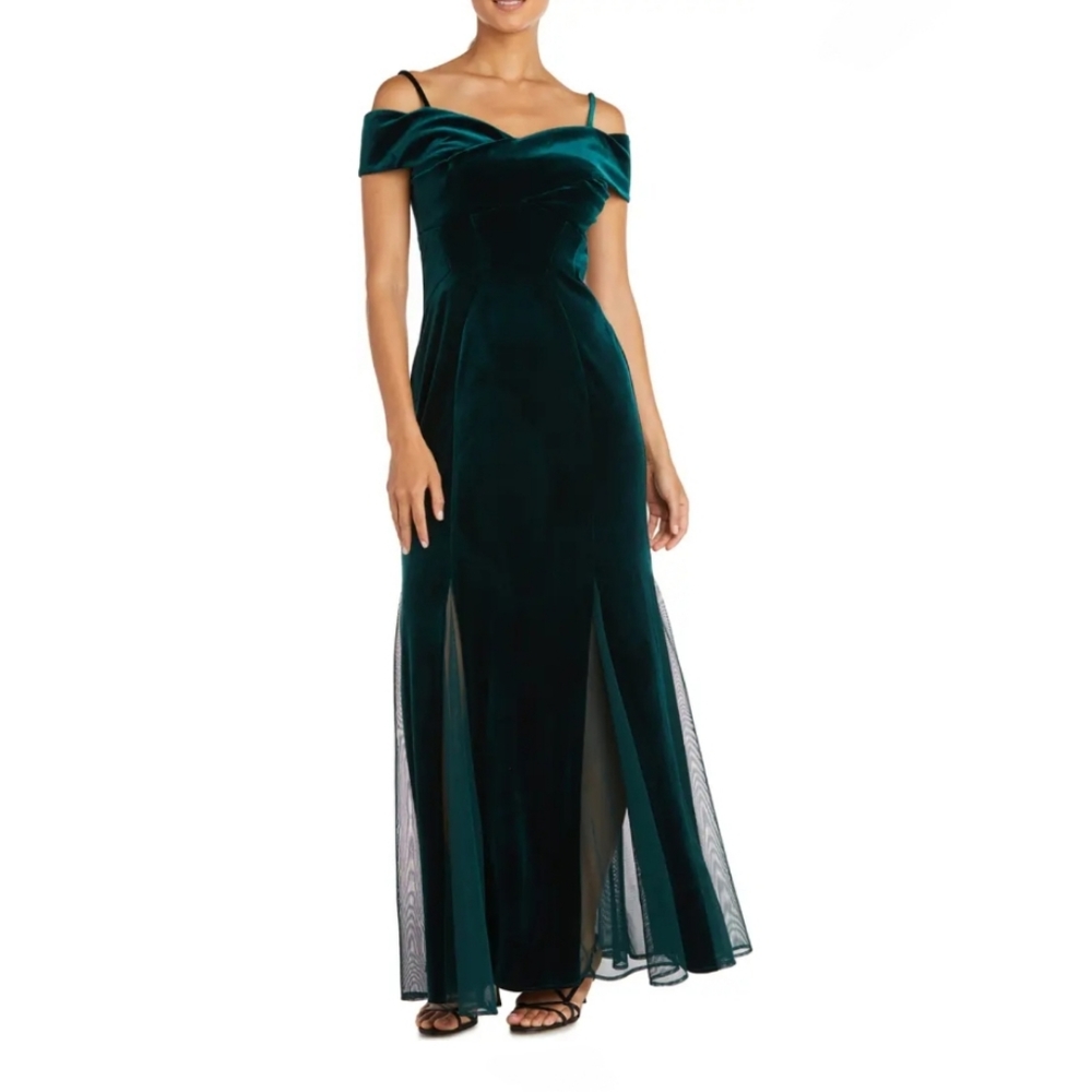 Hunter Green size 14 Off shoulder Velvet gown